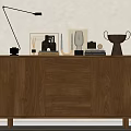 Minimalist Modern Walnut Wooden Decorative Cabinet With Sculptures Books Table Lamp And Decorative Items