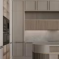 Modern Kitchen Interior With Marble Island Counter And Integrated Appliance Cabinets