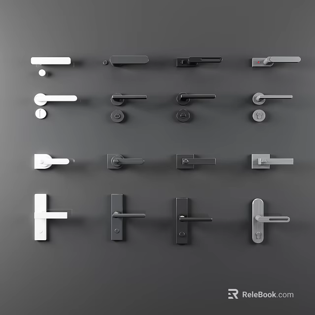 Various Modern Door Handles Featuring Different Designs And Styles On 3d model