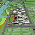 Modern School Campus Buildings With Green Surroundings Sports Field And River View