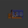 Cartoon Magic Fantasy Scene With Wooden Shelves Potions Arched Windows Dark Blue Walls