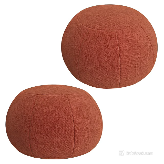 Two Round Terracotta Fabric Poufs Cozy Seating For Living Room Decor 3d model 
