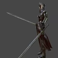 Hooded Woman Warrior In Leather Armor Holding Sword Standing Pose