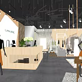 LINE ING Clothing Store Interior With Reception Desk Mannequins Clothes Racks Plants And Hanging Lights