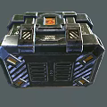 Futuristic Metallic Storage Case With Green Digital Display And Orange Accents