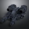 Sci-Fi Character Operating Battle Spaceship With Twin Engines And Intricate Cannon Structure
