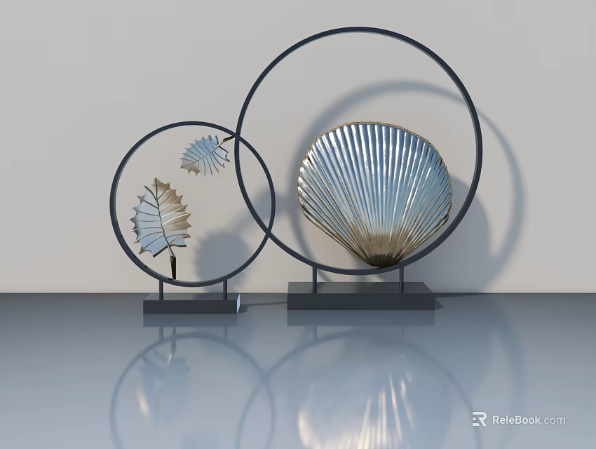 Swing Door Decor With Modern Shell And Leaf Ornaments On Black Base 3d model