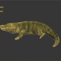 Green And Gold Striped Crocodile Statue On Black Background With Reflection
