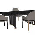 Modern Dining Table Set With Rectangular Wooden Tabletop And Light Gray Fabric Chairs 3d model