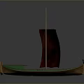 Wooden Sailboat Model With Green Hull And Brown Canvas Sail