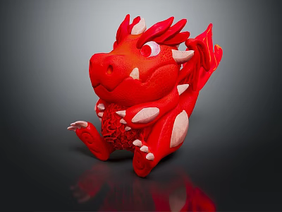 Red Dragon Plush Toy Cartoon Character With White Accents Horns Wings And Sitting Pose 3d model