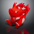 Red Dragon Plush Toy Cartoon Character With White Accents Horns Wings And Sitting Pose