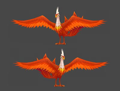 Red Phoenix Mythical Flying Creature With Orange Spread Wings White Head And Standing Posture 3d model