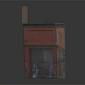 Red Weathered Warehouse Building With Roll up Door Graffiti and Reflections 3d model