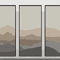 Modern Three Panel Partition With Layered Beige Gray Mountain Pattern And Black Frame 3d model