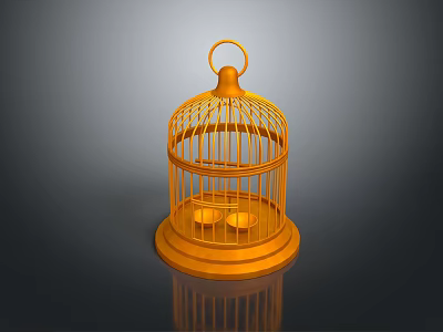 Orange Birdcage With Round Top Handle Wire Structure And Circular Base Decorative Design 3d model
