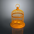 Orange Birdcage With Round Top Handle Wire Structure And Circular Base Decorative Design 3d model