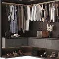 Modern Wardrobe Interior With Hanging Clothes Folded Items Hats Bags And Shoes