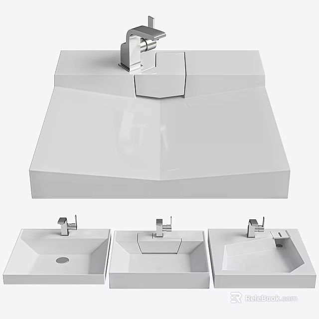 Modern White Bathroom Washbasin Collection With Different Designs And Faucets 3d model 