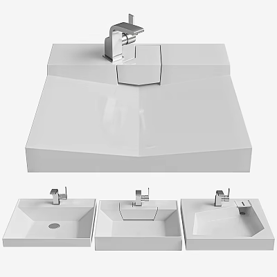 Modern White Bathroom Washbasin Collection With Different Designs And Faucets 3d model