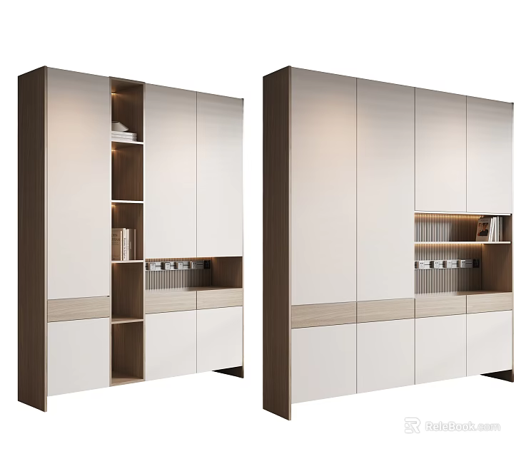Modern Shoe Cabinet Interior Design With Open Shelves And Closed Storage Compartments 3d model 