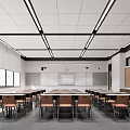 School Classroom Interior Design With Tables Chairs Whiteboard Windows And Lighting 3d model