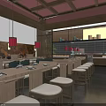 Traditional Hotpot Restaurant Interior With Wooden Decor Lanterns And Open Dining Area