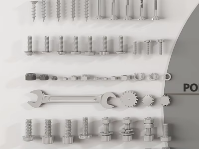 Assorted Mechanical Tools Collection With Screws Wrench Gears And Nuts 3d model