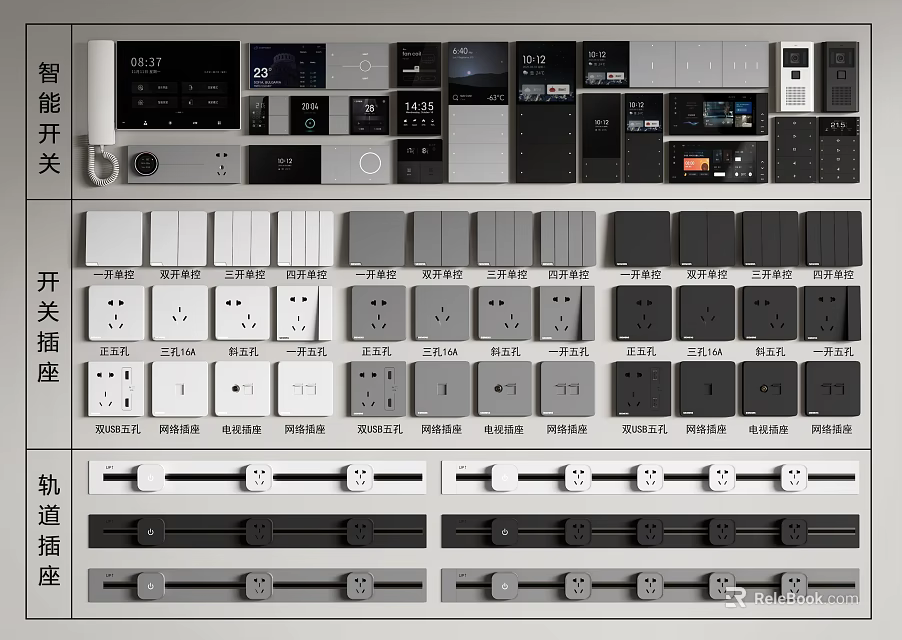 Smart Switch Panel Collection With Smart Switches Switch Sockets And Track Sockets 3d model 