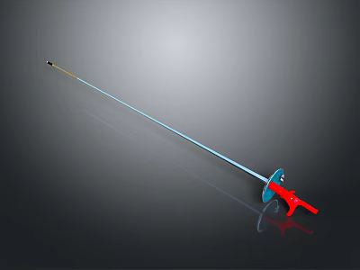 Long Handle Tool With Blue Head And Red Grip On Gray Surface 3d model