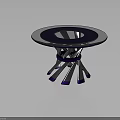Modern Glass Top Table With Purple And Silver Geometric Base Design 3d model