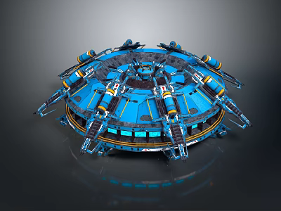 Futuristic Circular Weapon Design With Mechanical Arms Blue Yellow Components And Energy Elements 3d model