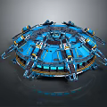 Futuristic Circular Weapon Design With Mechanical Arms Blue Yellow Components And Energy Elements 3d model