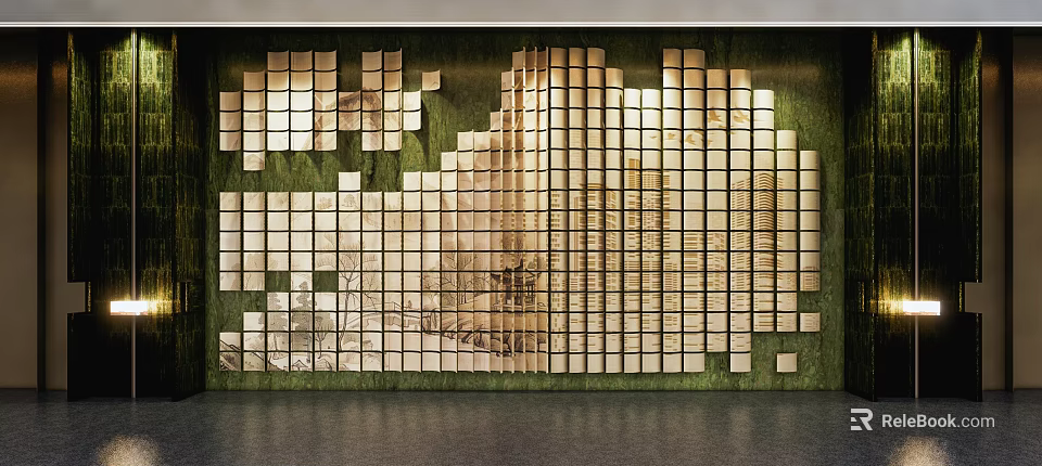 Modern Wall Sculpture Made Of Square Blocks Forming City Skyline Pattern With Three Dimensional Design 3d model 