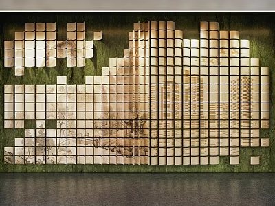 Modern Wall Sculpture Made Of Square Blocks Forming City Skyline Pattern With Three Dimensional Design 3d model