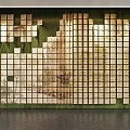 Modern Wall Sculpture Made Of Square Blocks Forming City Skyline Pattern With Three Dimensional Design