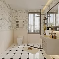 Elegant Bathroom Interior Featuring Marble Walls Black White Diamond Tiles Shower And Vanity