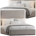 Double Bed With Light Gray Headboard White Pillows And Gray Throw Blanket 3d model