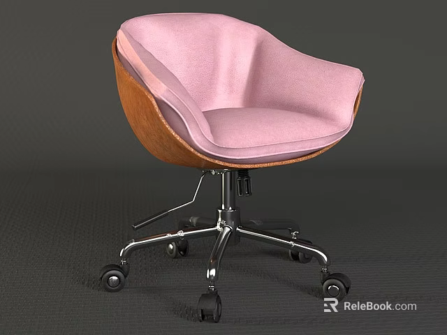Pink Office Chair With Soft Fabric Seat And Wooden Frame On Rolling Wheels 3d model 