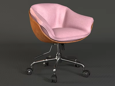 Pink Office Chair With Soft Fabric Seat And Wooden Frame On Rolling Wheels 3d model