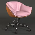 Pink Office Chair With Soft Fabric Seat And Wooden Frame On Rolling Wheels