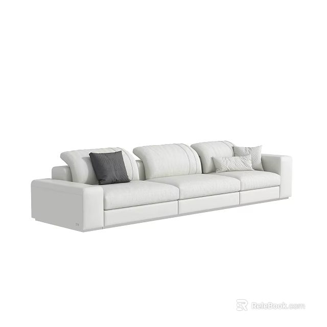 Modern White Leather Three Seater Sofa With Decorative Pillows And Comfortable Design 3d model