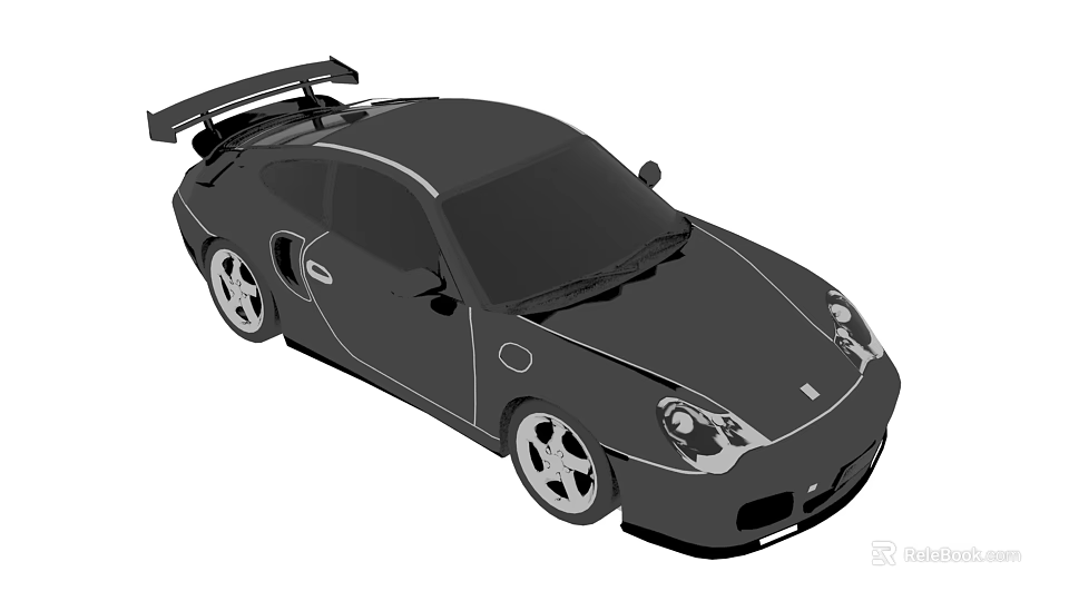 Black Sports Car With Rear Spoiler And Sporty Aerodynamic Design 3d model 