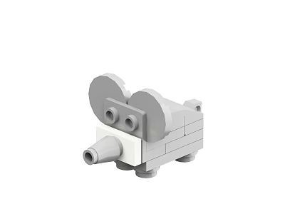 Gray And White Building Blocks Model Of Cartoon Head With Large Ears And Long Nose 3d model