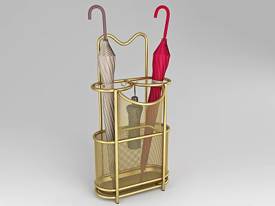 Golden Metal Umbrella Stand With Two Umbrellas For Household Daily Use 3d model