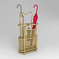 Golden Metal Umbrella Stand With Two Umbrellas For Household Daily Use