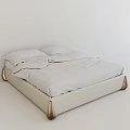 Modern Double Bed With Beige Frame Golden Legs And White Bedding 3d model