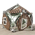 Geometric Children's Playground Equipment With Wooden Panels And Metal Frame Climbing Structure