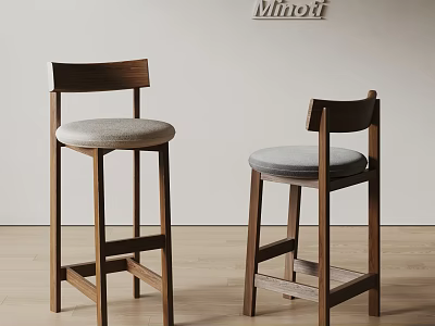 Modern Minotti Bar Stools With Wooden Frame And Light Gray Upholstered Seats 3d model