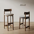 Modern Minotti Bar Stools With Wooden Frame And Light Gray Upholstered Seats